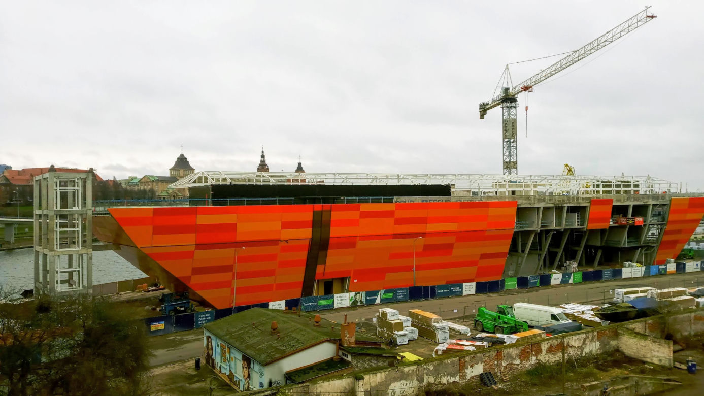 Budowa Morskiego Centrum Nauki w Szczecinie - styczeń 2021