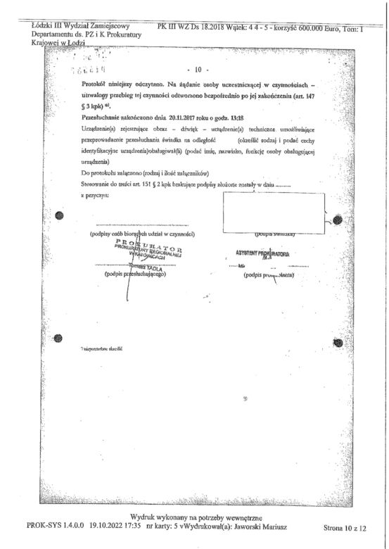 Afera taśmowa - skan protokołu 