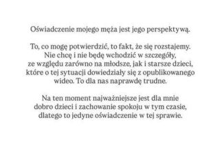 Żona Wiśniewskiego komentuje jego oświadczenie. Dzieci o rozstaniu dowiedziały się z wideo