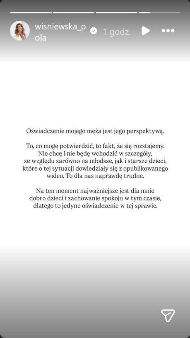 Żona Wiśniewskiego komentuje jego oświadczenie. Dzieci o rozstaniu dowiedziały się z wideo