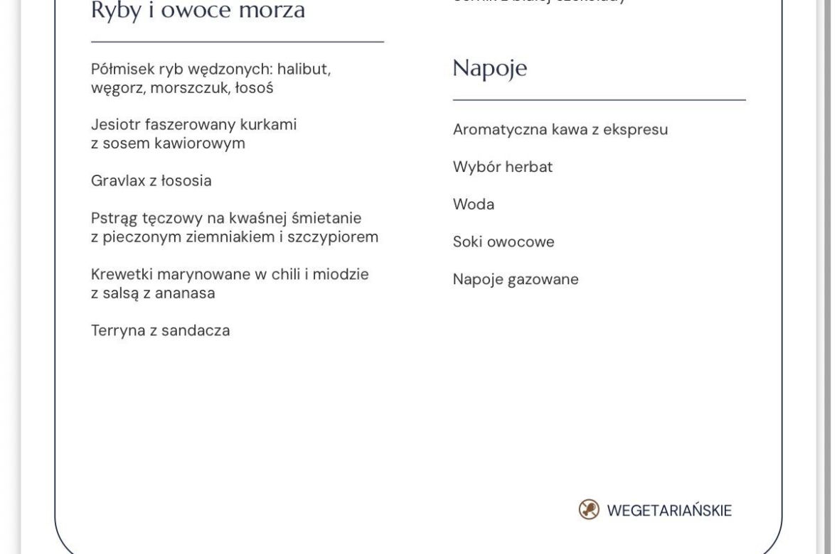 Menu andrzejkowe hotel Gołębiewski Pobierowo