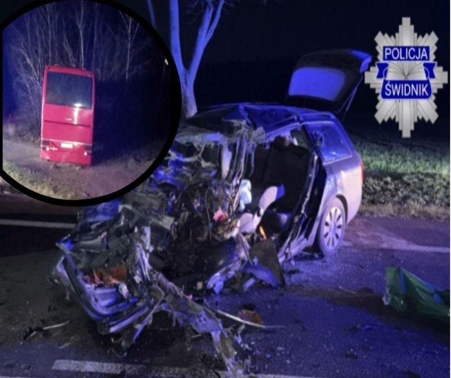 Czołowe zderzenie audi z autobusem. Tragiczny wypadek na drodze pod Lublinem