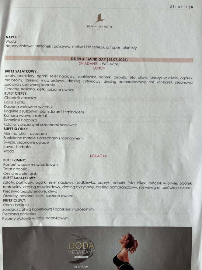 Doda pokazała menu na campie