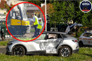 Zderzenie elektrycznego Volkswagena z tramwajem. Ciężarna trafiła do szpitala