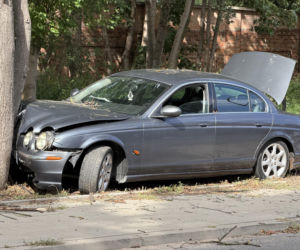 Kompletnie pijany kierowca Jagura gruchnął w Audi i rozbił się na drzewie. Jedna osoba w szpitalu