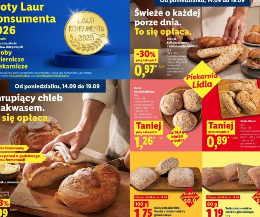 Gazetka Piekarni Lidla z ofertą na chleb i bułki. O Złotym Laurze Konsumenta dla sieci przeczytasz na Eska.
