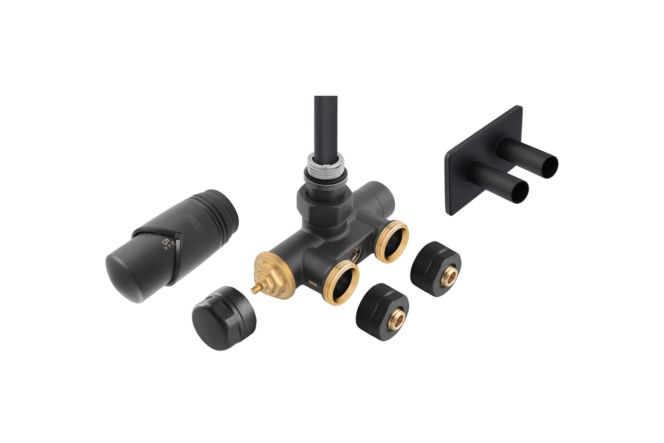 Dekoracyjny zestaw termostatyczny z nastawą wstępną, tuleją zanurzeniową i głowicą termostatyczną