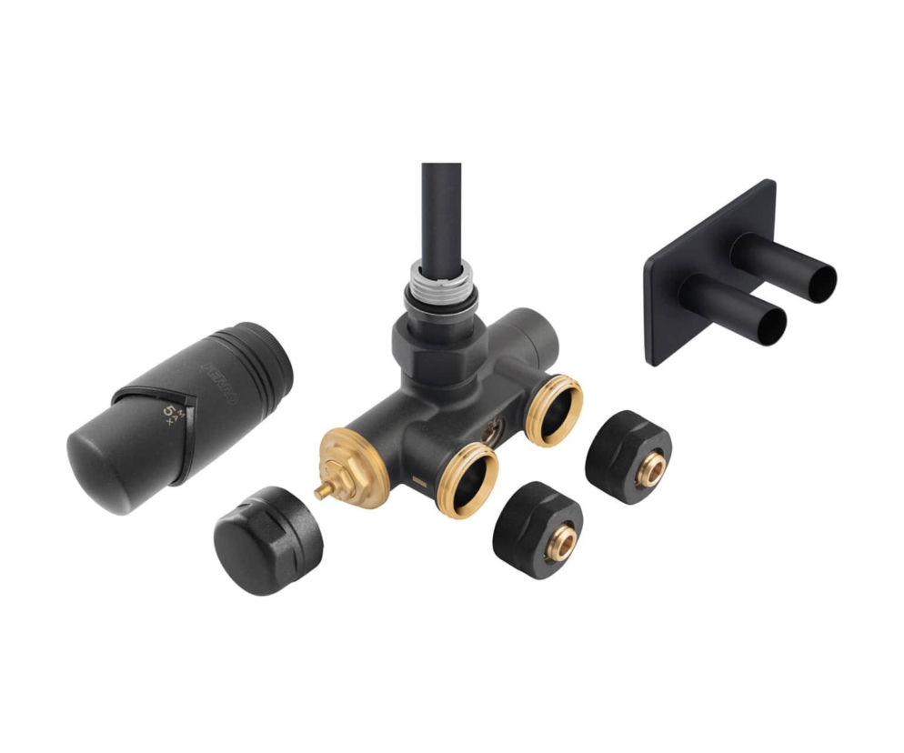 Dekoracyjny zestaw termostatyczny z nastawą wstępną, tuleją zanurzeniową i głowicą termostatyczną