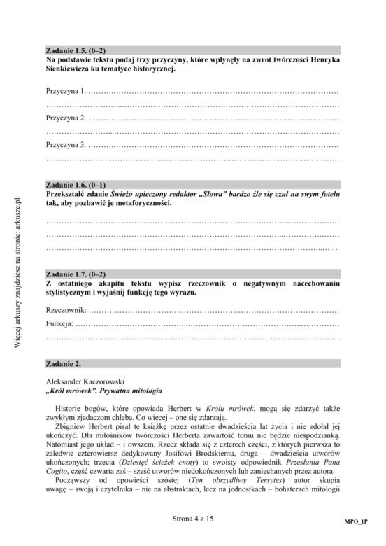 Matura poprawkowa język polski 2015 sierpień (poziom podstawowy)