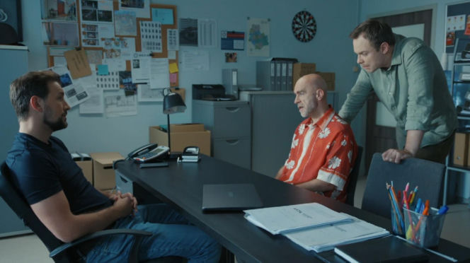 Barwy szczęścia odc. 3272. Marcin Kodur (Oskar Stoczyński), Bazylow (Andrzej Szeremeta), Majak (Łukasz Borkowski)