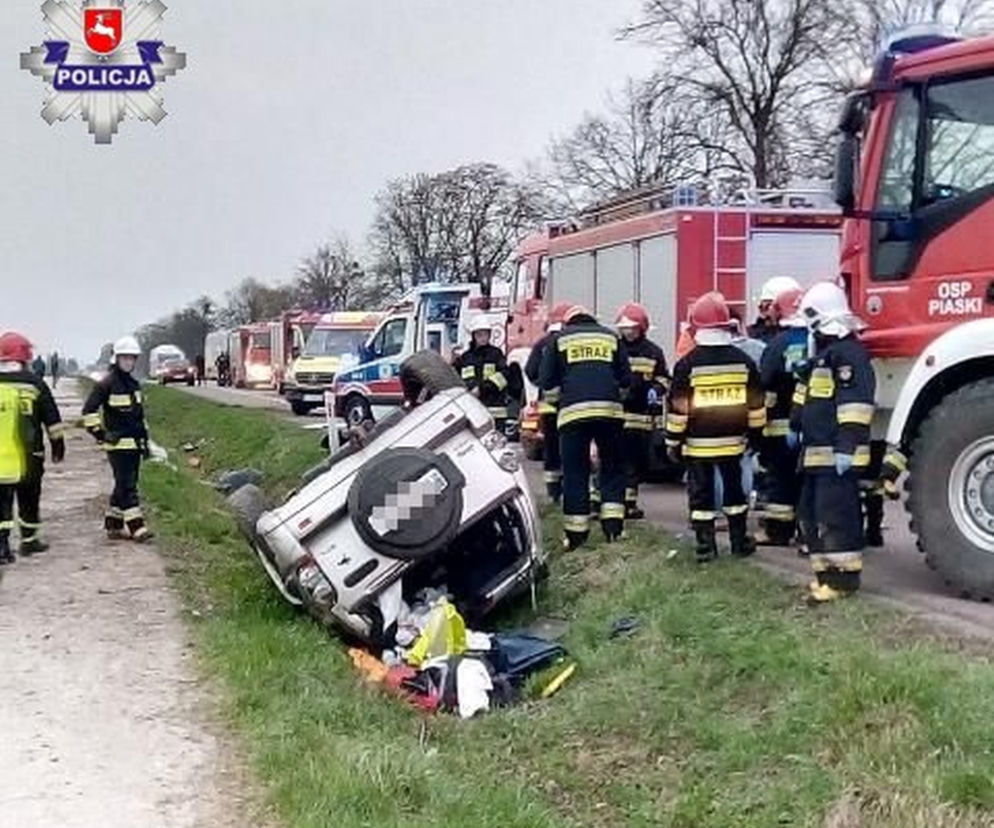 Uwaga kierowcy! Na trasie Krasnystaw-Lublin doszło do wypadku, dachował samochód