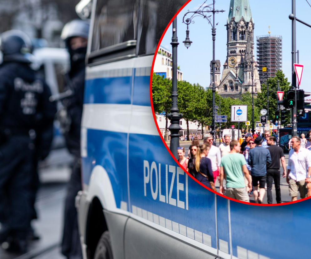 Uzbrojeni policjanci obok radiowozu. Na miniaturze przechodnie w Berlinie. O bezpieczeństwie w stolicy Niemiec pisze Eska.