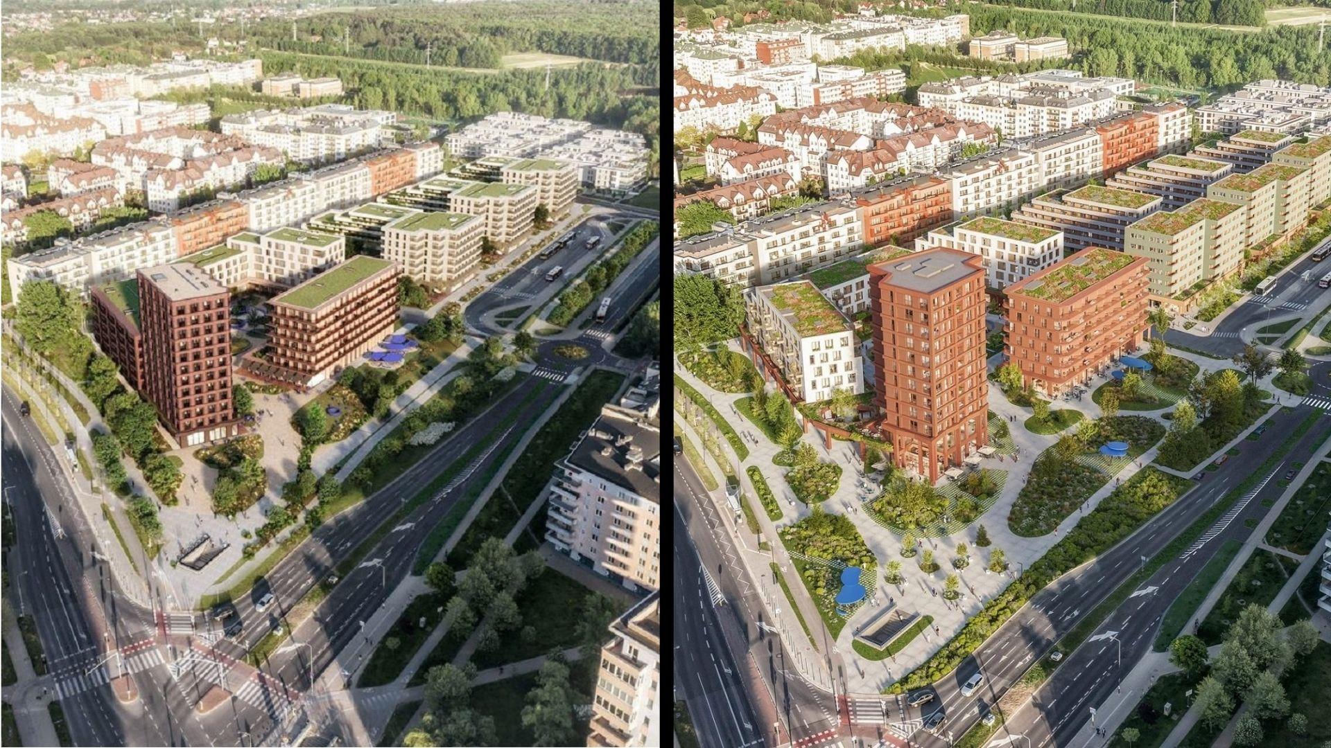 Pierwotna i obecna wizja zabudowy działki przy metrze Kabaty