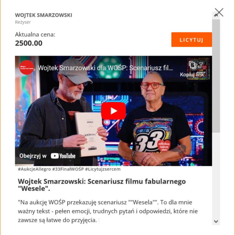 WOŚP 2025 - aukcje gwiazd
