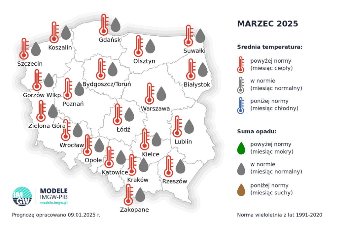 Pogoda długoterminowa IMGW na wiosnę 2025 w Polsce