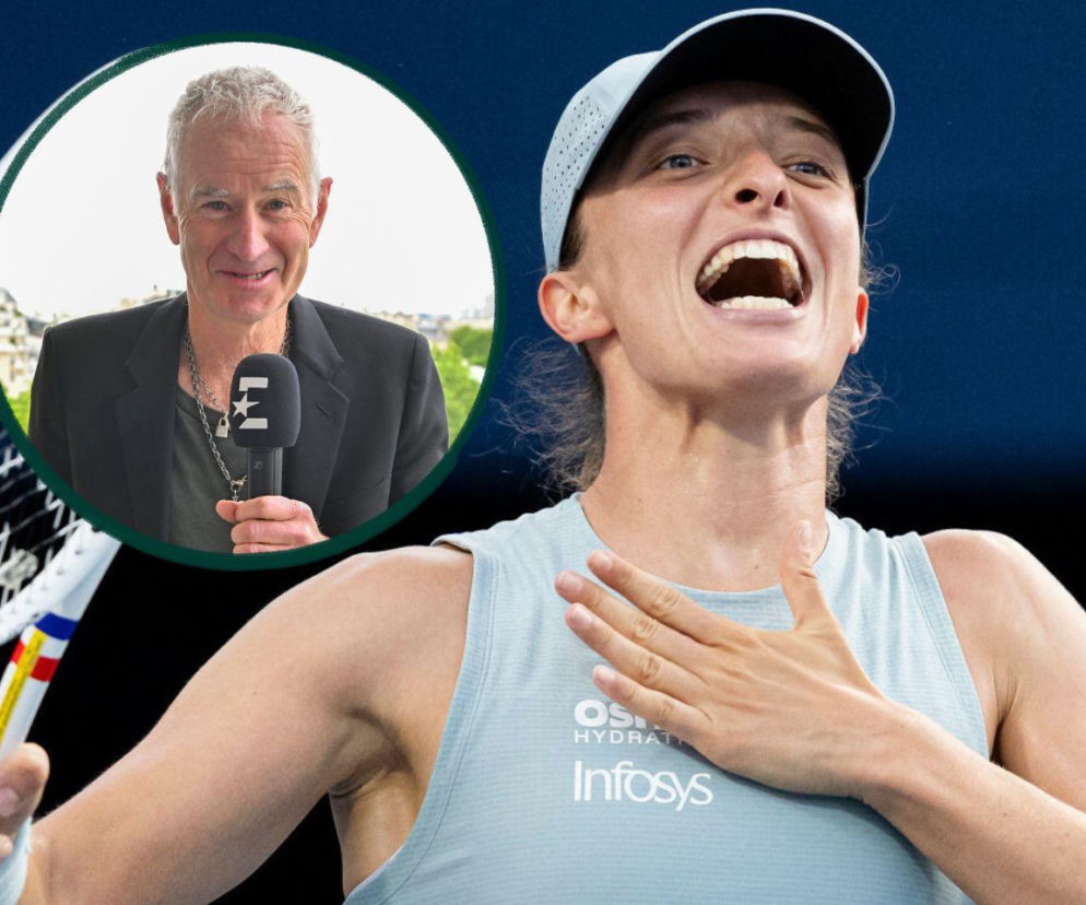Ciesząca się Iga Świątek. Obok w kółku ekspert John McEnroe. O szansach Polki w US Open przeczytasz na SE Supersport.