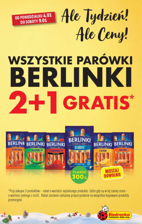 Biedronka - SZALONE promocje w nowym roku!  Kiełbasa i kosmetyki za 1 zł, parówki za DARMO!