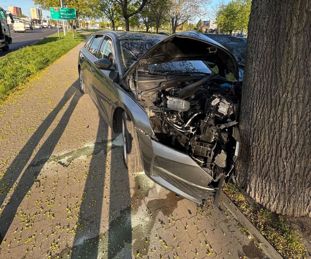 Kierowca uderzył w drzewo. Poranny wypadek w Lesznie
