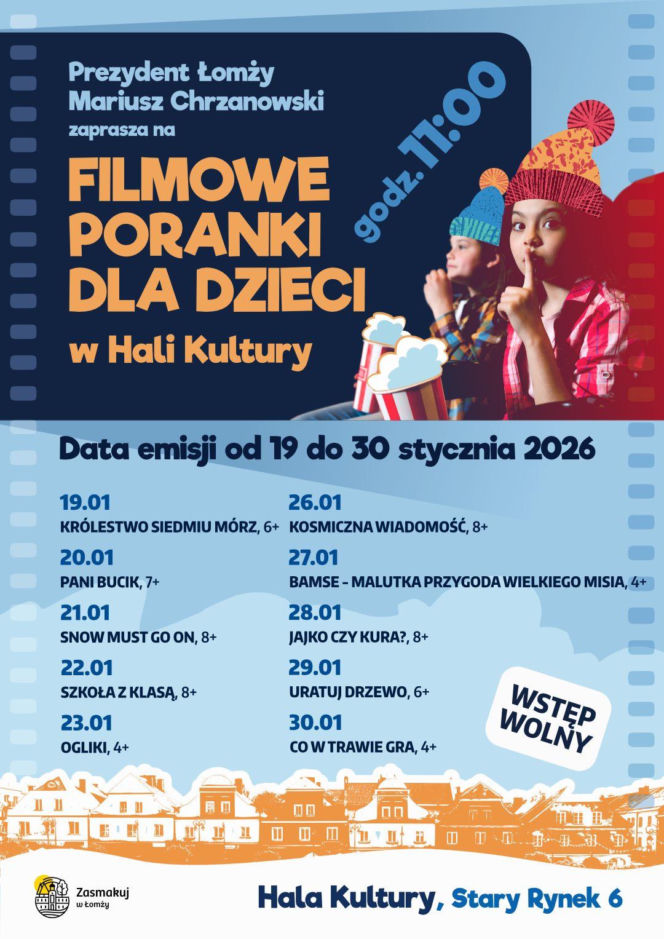 Filmowe Poranki dla dzieci w Hali Kultury w Łomży