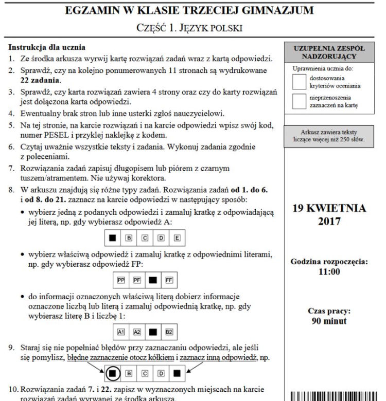Egzamin gimnazjalny, język polski ARKUSZE
