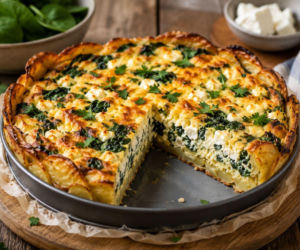 Quiche ziemniaczany ze szpinakiem i fetą. Chrupiący spód tej tarty robi się bez grama mąki