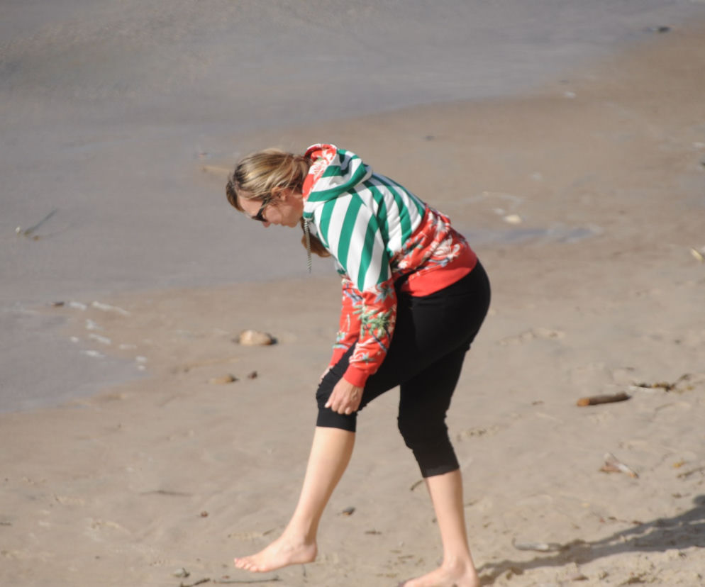 Anna Guzik z rodziną na plaży