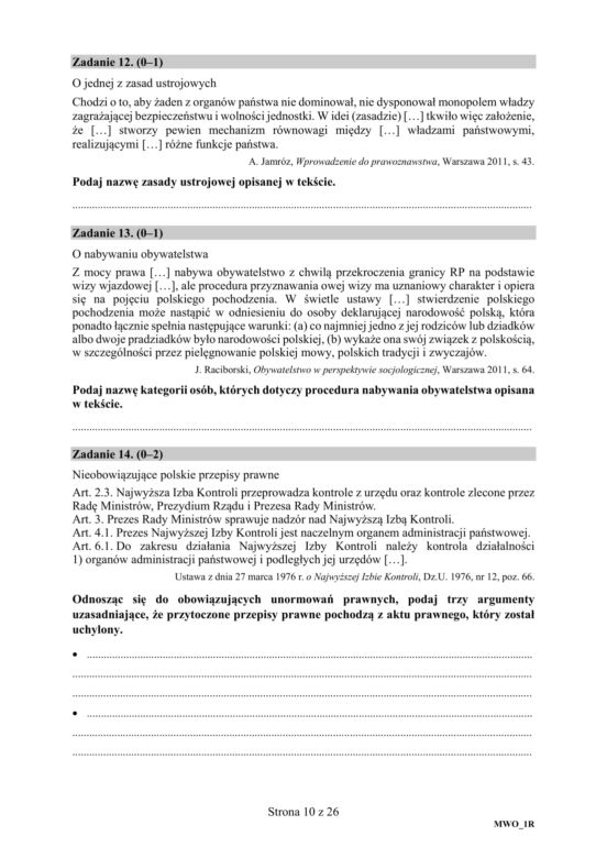 Matura: WOS. Zadania z 2018 ROKU,  akusze CKE