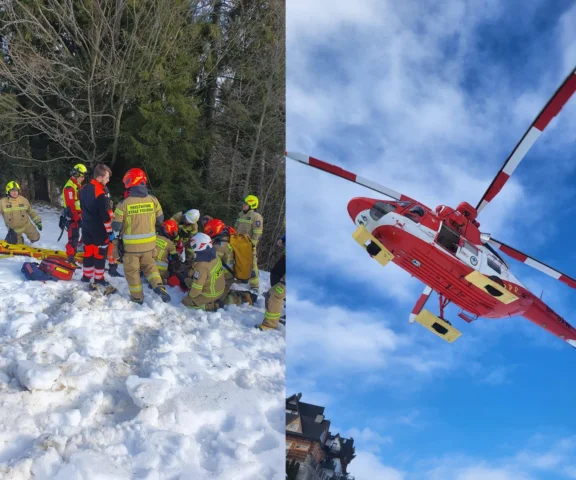 Wypadek na stoku. Mężczyzna uderzył w drzewo i wpadł do potoku