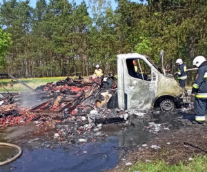 Tona truskawek poszła z dymem! Pożar auta dostawczego pod Kaliszem 