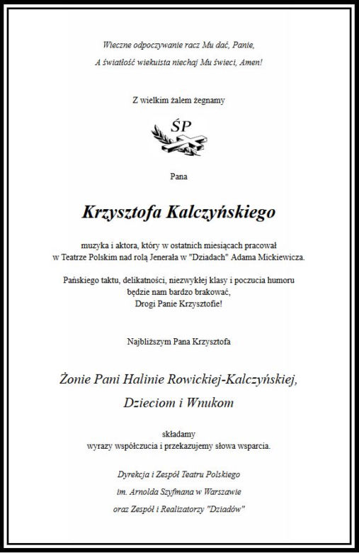 Krzysztof Kalczyński - nekrologi