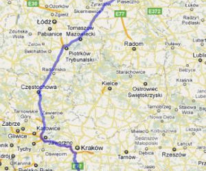 Trasa 1/E75 Warszawa-Zakopane - mapka