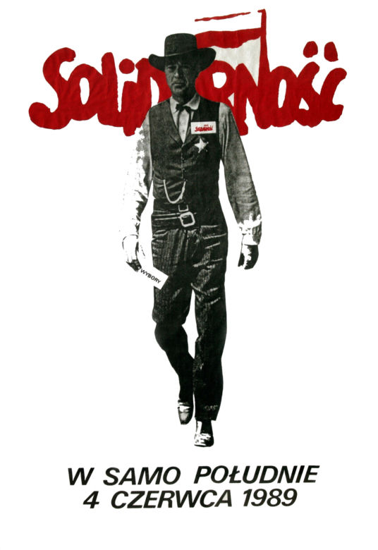 Plakat wyborczy Solidarności „W samo południe 4 czerwca 1989” autorstwa Tomasza Sarneckiego. 