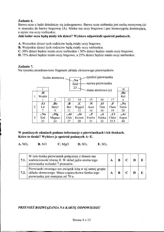 Egzamin gimnazjalny 2012 - CZĘŚĆ PRZYRODNICZA: GEOGRAFIA, FIZYKA, CHEMIA, BIOLOGIA 25.04.2012 - ROZWIĄZANIA, ODPOWIEDZI, ARKUSZE. Test gimnazjalny 2012