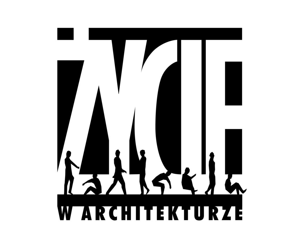 Logo konkursu Życie w Architekturze to czarny prostokąt z białymi, stylizowanymi literami Życie i sylwetkami ludzi w różnych pozach, tworzącymi dół liter. Poniżej, na białym tle, widnieje napis W ARCHITEKTURZE. O konkursie dowiesz się więcej na Architektura Murator Plus.