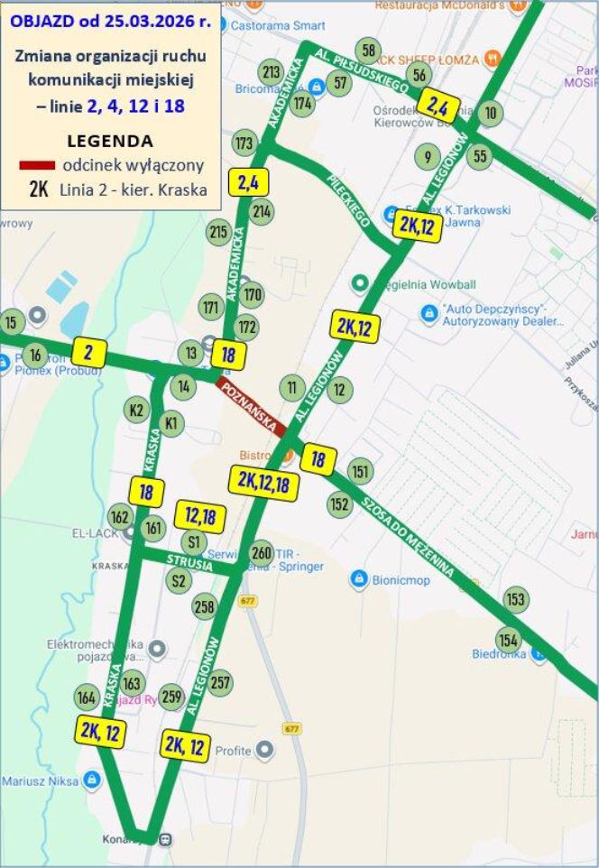 Zmiany w oragnizacji ruchu w związku z zamknięciem przejazdu kolejowego na ulicy Poznańskiej w Łomży