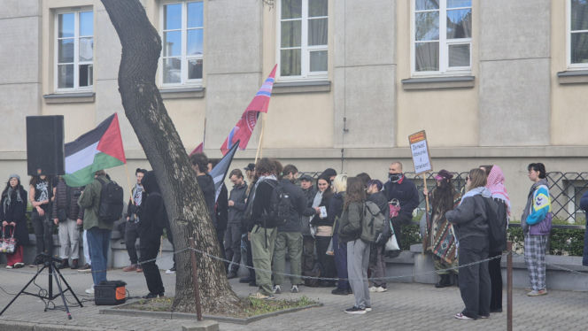 Protest pod ambasadą Izraela w Warszawie (30.04.2026)