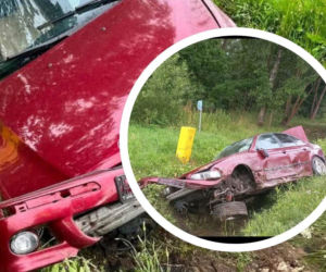 Pruszyn- Pieńki: Auto wypadło z trasy, kierowca może mówić o dużym szczęściu 