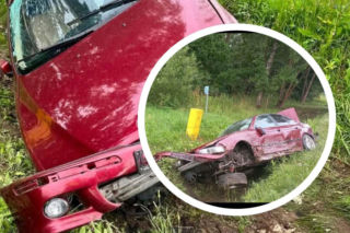Pruszyn- Pieńki: Auto wypadło z trasy, kierowca może mówić o dużym szczęściu 