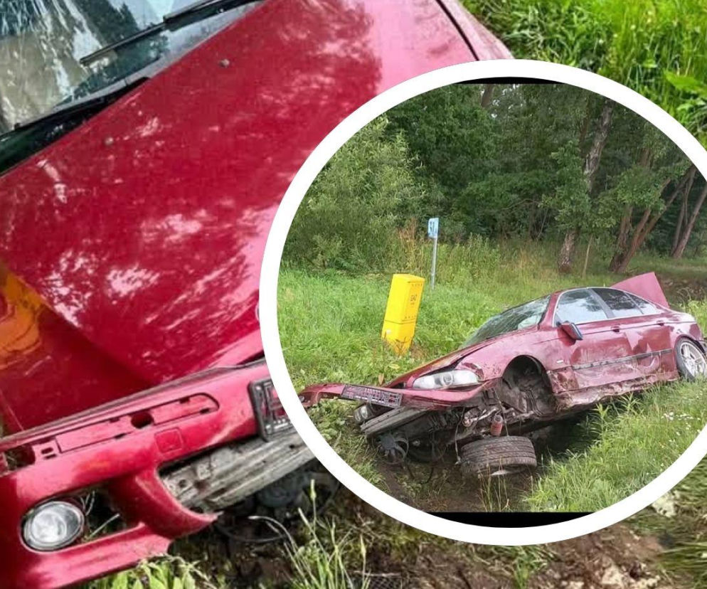 Pruszyn- Pieńki: Auto wypadło z trasy, kierowca może mówić o dużym szczęściu 
