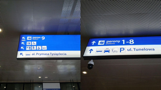 Oznaczenia kierujące do peronów na stacji PKP Warszawa Zachodnia