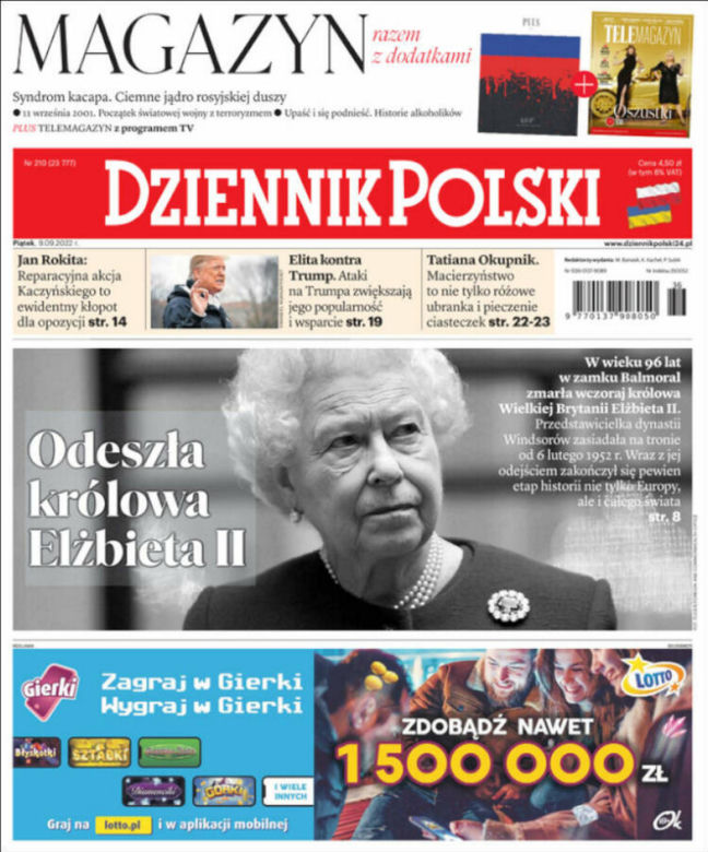 Brytyjskie i światowe okładki po śmierci Elżbiety II. Tak świat płacze po śmierci. Galeria
