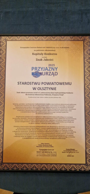 To najbardziej przyjazny urząd w woj. warmińsko-mazurskim. Został wyróżniony w prestiżowym konkursie