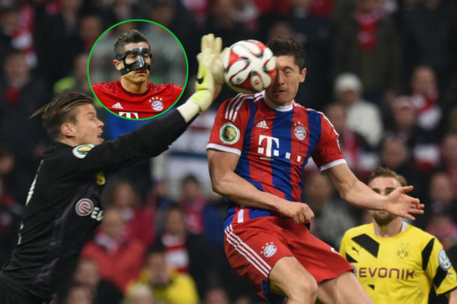 Lewandowski miał wstrząs mózgu i złamanie. To była bolesna kolizja, pierwszy raz użył maski