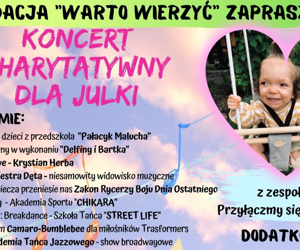 Rzeszów: 26 września koncert charytatywny dla Julki! Pomóżmy, bo liczy się każdy dzień!