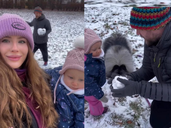 Antoni Królikowski bawi się z córką na śniegu