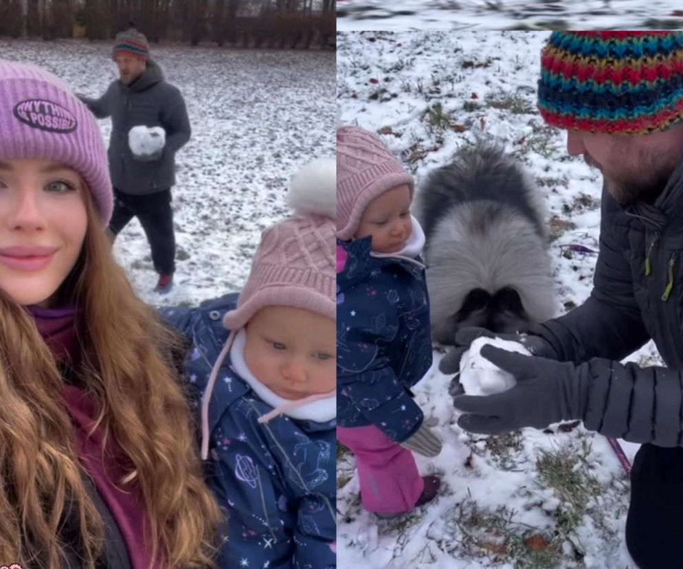 Antoni Królikowski bawi się z córką na śniegu