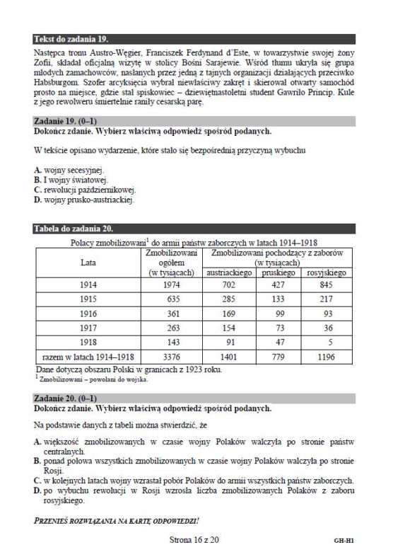 Egzamin gimnazjalny 2018. Historia, WOS. Arkusze