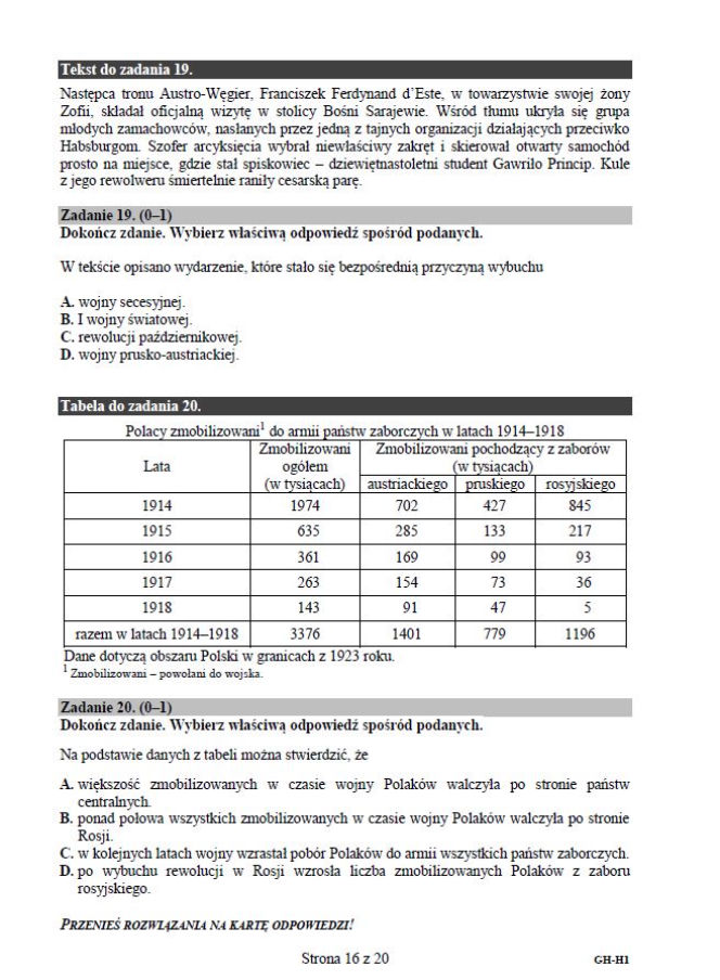 Egzamin gimnazjalny 2018. Historia, WOS. Arkusze