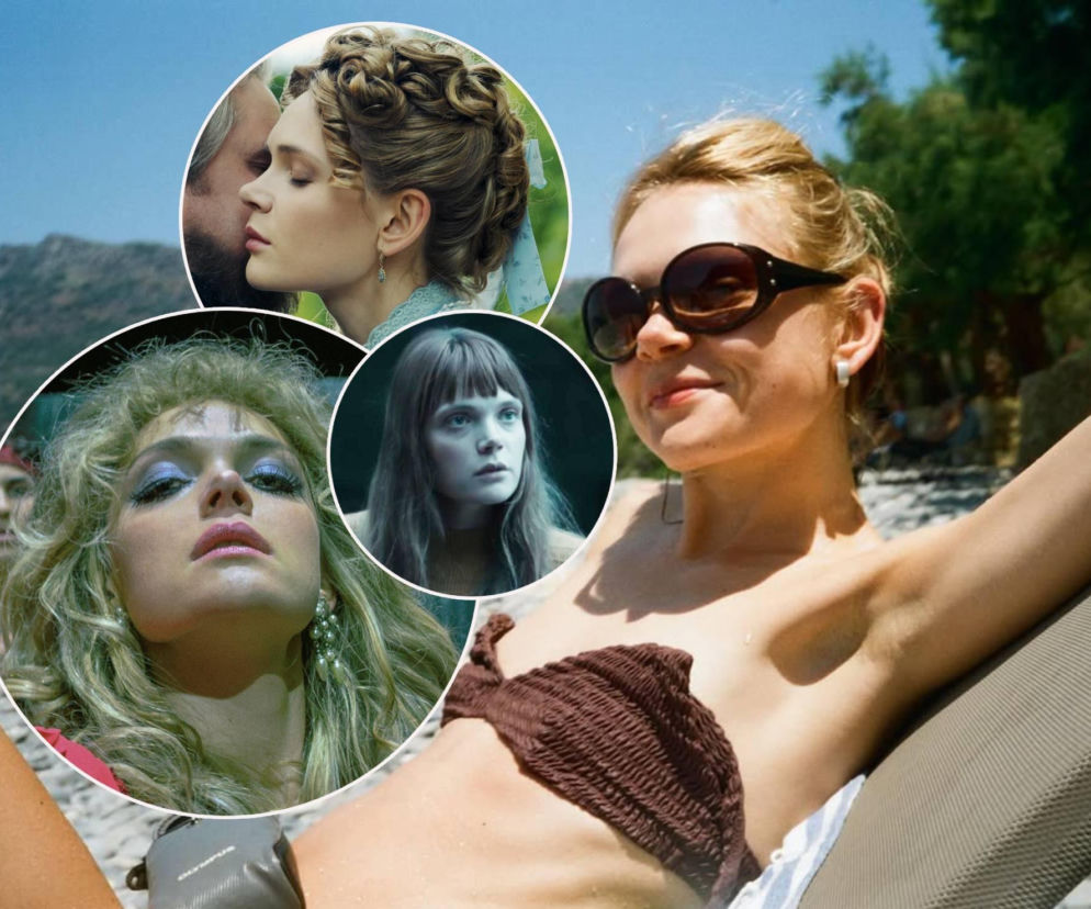 Sandra Drzymalska na leżaku oraz jej filmowe wcielenia na miniaturach. O aktorce przeczytasz na SE.