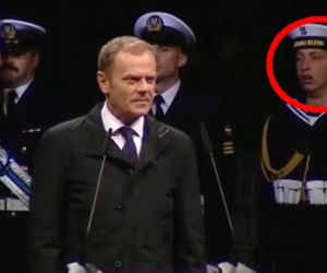 Premier Tusk przemawia na Westerplatte, a żołnierz ZIEWA
